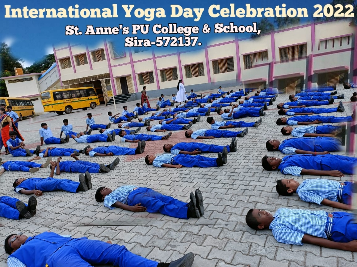 Students in relaxation pose, International Yoga Day 2022