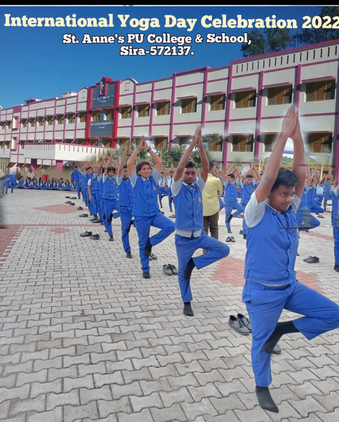 Students performing asanas, International Yoga Day 2022